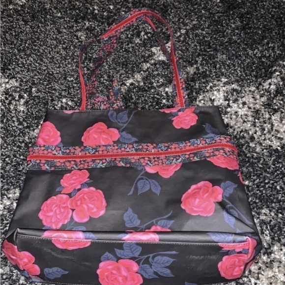 Matilda Jane Heart Strings Tote Bag Black Red Rose Floral Velour Ribbon Accents - Picture 3 of 5